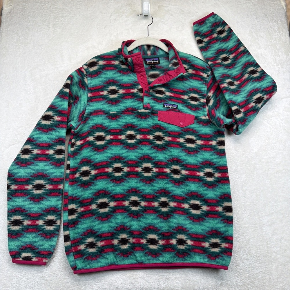 Patagonia Synchilla Snap-T Women's M Teal Pink Aztec Southwest Fleece
